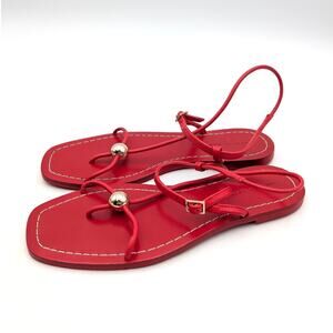 Loeffler Randall Lara Ankle Strap Sandals Women's Red Leather Size US7 EU37